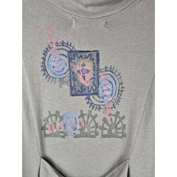 VTG Blue Fish Oversized Green Tunic Dress With Abstract Print Button Details OS - Picture 6 of 11